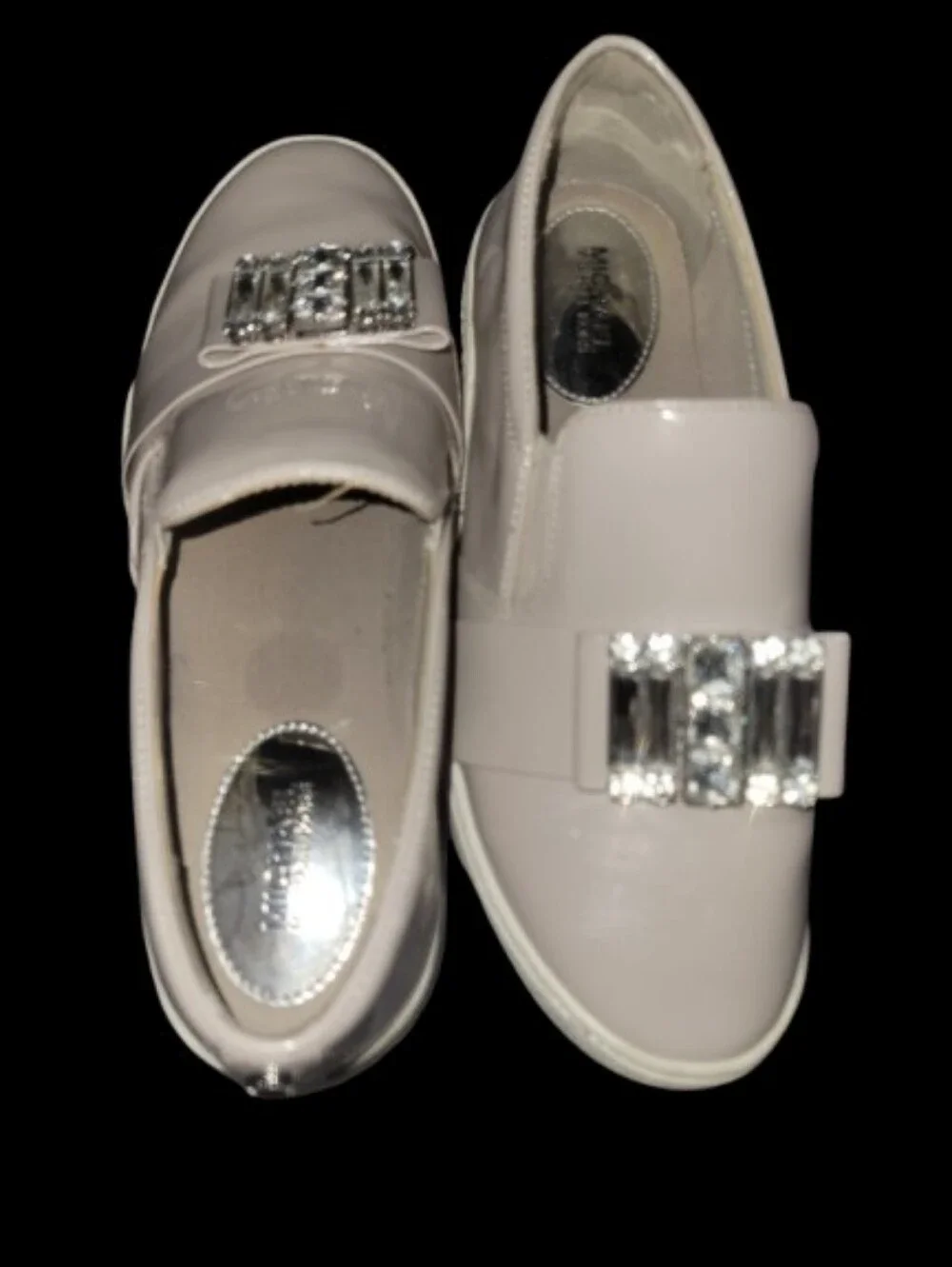 Michael Kors Nude Patent Slip-On Sneakers with Crystal Buckle